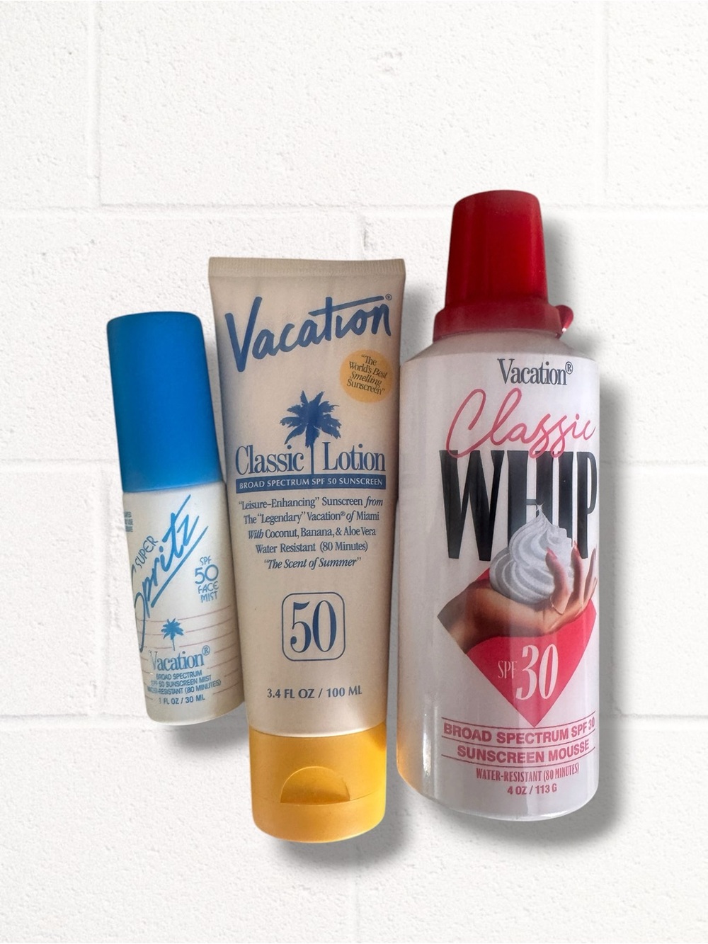 NEW Vacation SPF trio set, lotion, whip, and spray